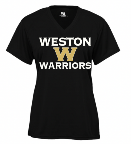 Weston Warriors W Ladies V-Neck Tee -Youth & Adult Sizes-(2 Colors & 2 Fabrics)