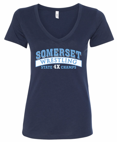 Somerset Wrestling 2025 Ladies Navy V Neck Tee - Adult Sizes-